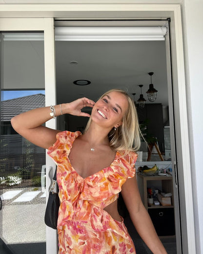Camila – Aquarelprint Maxi Jurk met Volants