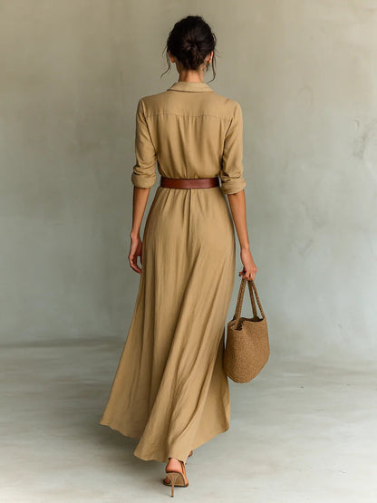 Maxi Jurk met Taille Ceintuur en Diepe V-hals
