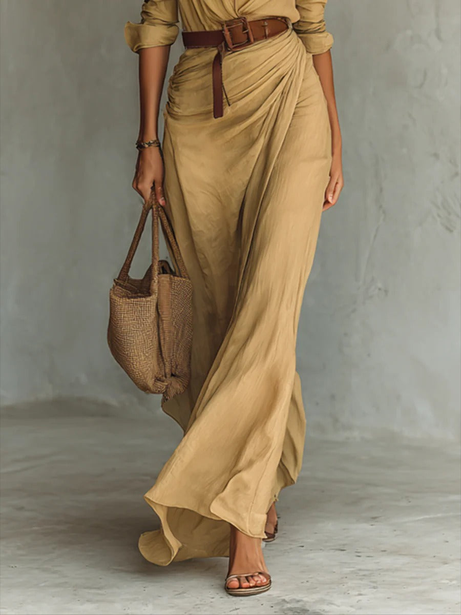 Maxi Jurk met Taille Ceintuur en Diepe V-hals