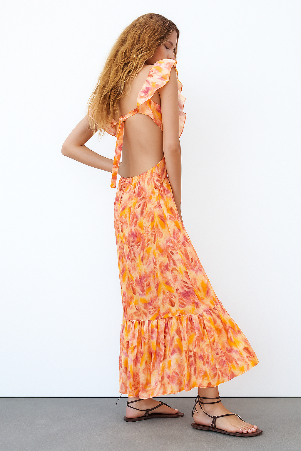 Camila – Aquarelprint Maxi Jurk met Volants