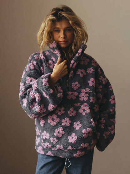 Femke | Dames Wintertrui met Bloemen en Rits