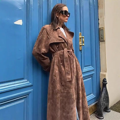 Amélie | Dames Lange Bruine Trenchcoat