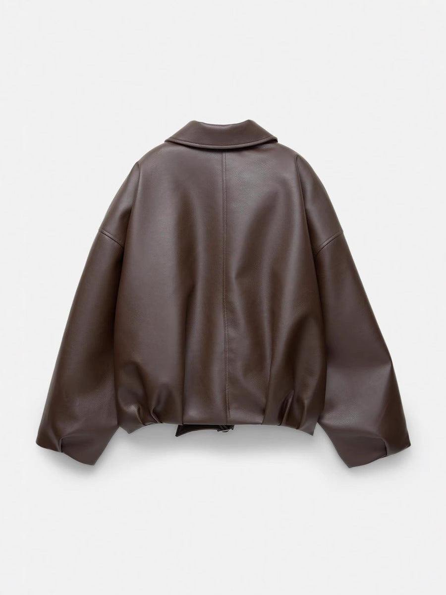 Lotte | Dames Oversized Faux-Leren Jasje met Ceintuur