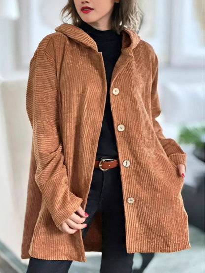Marieke | Dames Corduroy Hoodie Button-Up Jas