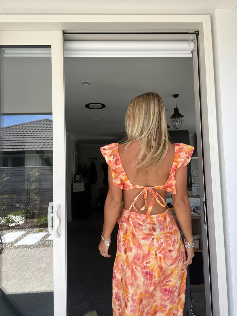 Camila – Aquarelprint Maxi Jurk met Volants