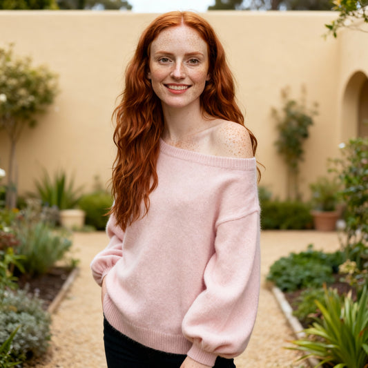 Sofia | Dames Off-Shoulder Fluffy Gebreide Trui