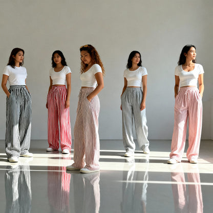 Femke | Dames Gestreepte Wijde Pantalon