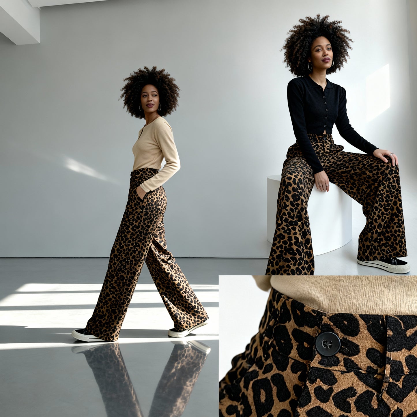 Lina | Dames Luipaardprint Pantalon met Wijde Pijpen