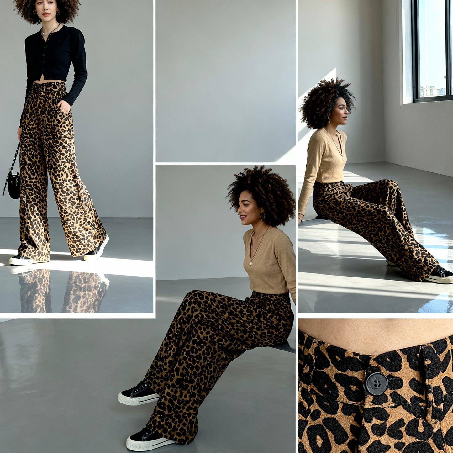 Lina | Dames Luipaardprint Pantalon met Wijde Pijpen