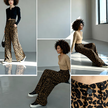 Lina | Dames Luipaardprint Pantalon met Wijde Pijpen