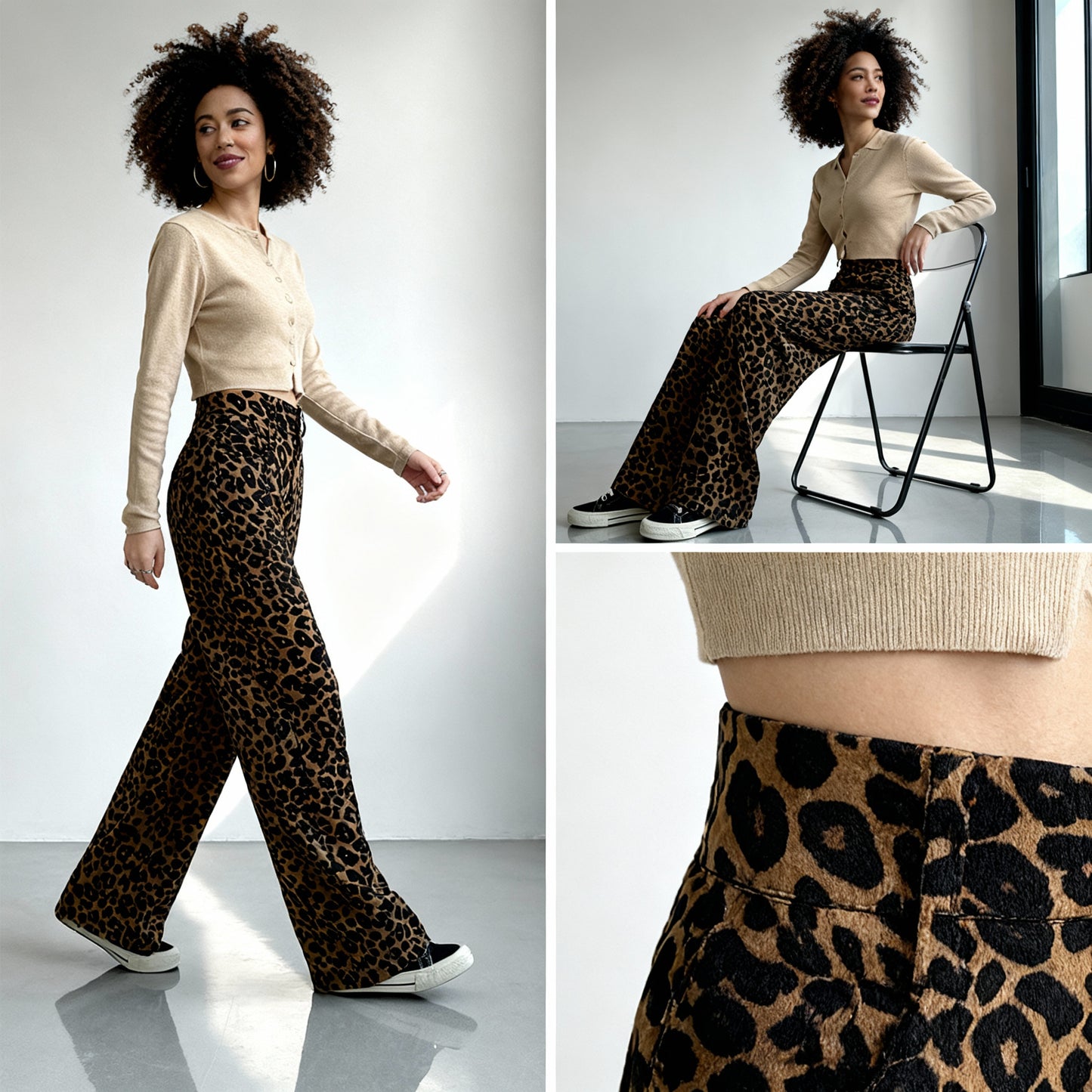 Lina | Dames Luipaardprint Pantalon met Wijde Pijpen
