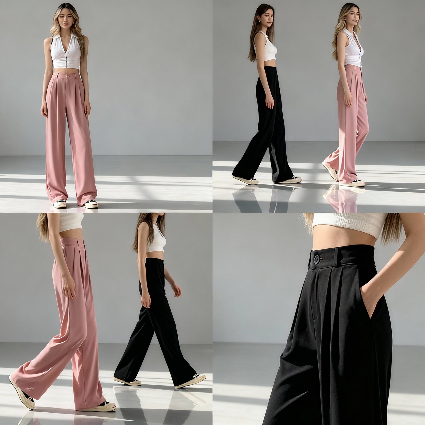 Sanne | Dames Hoog Getailleerde Wijde Pantalon