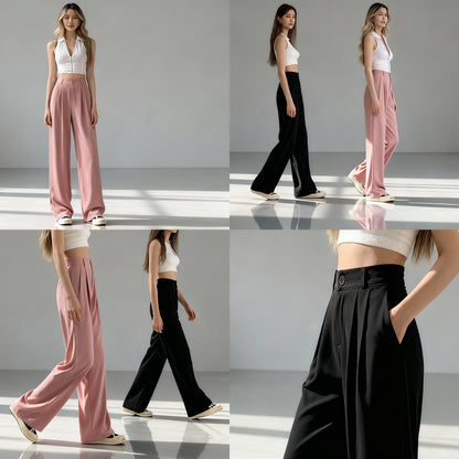 Sanne | Dames Hoog Getailleerde Wijde Pantalon