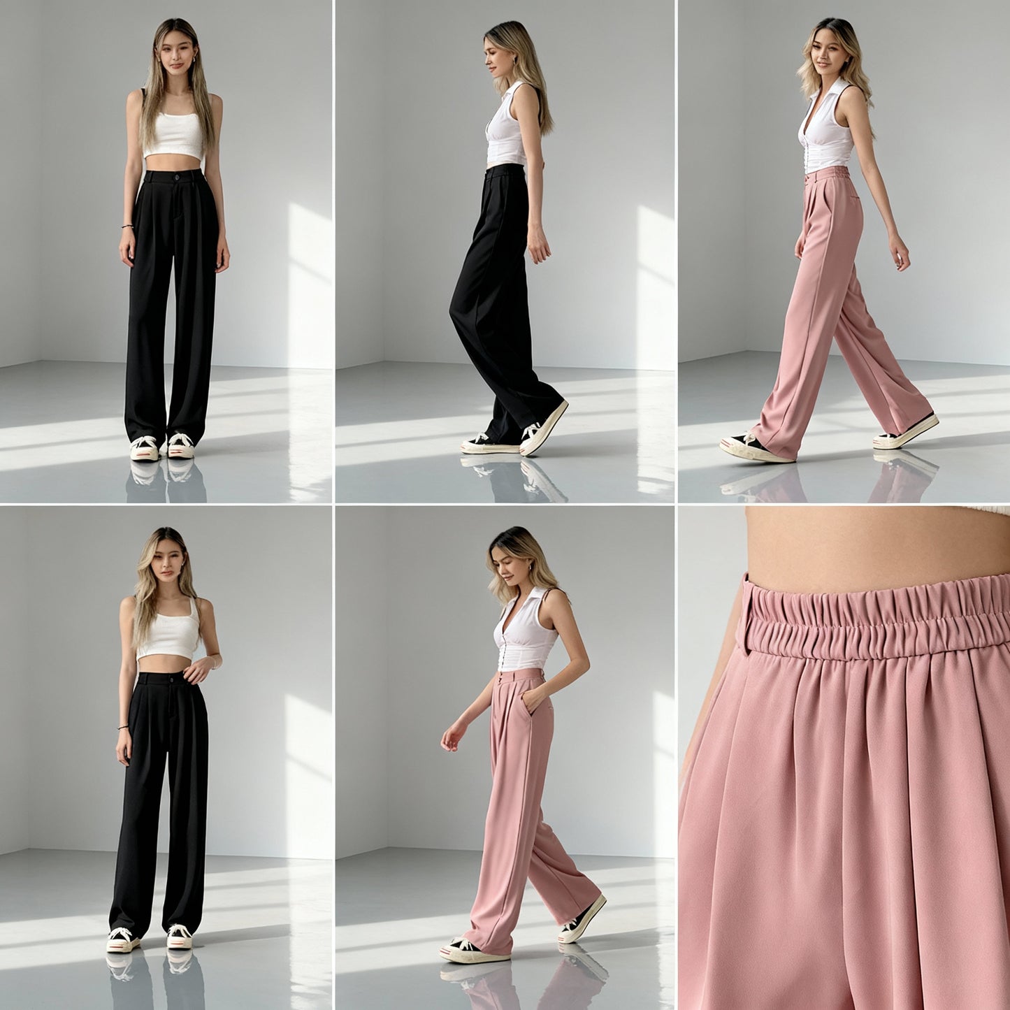 Sanne | Dames Hoog Getailleerde Wijde Pantalon