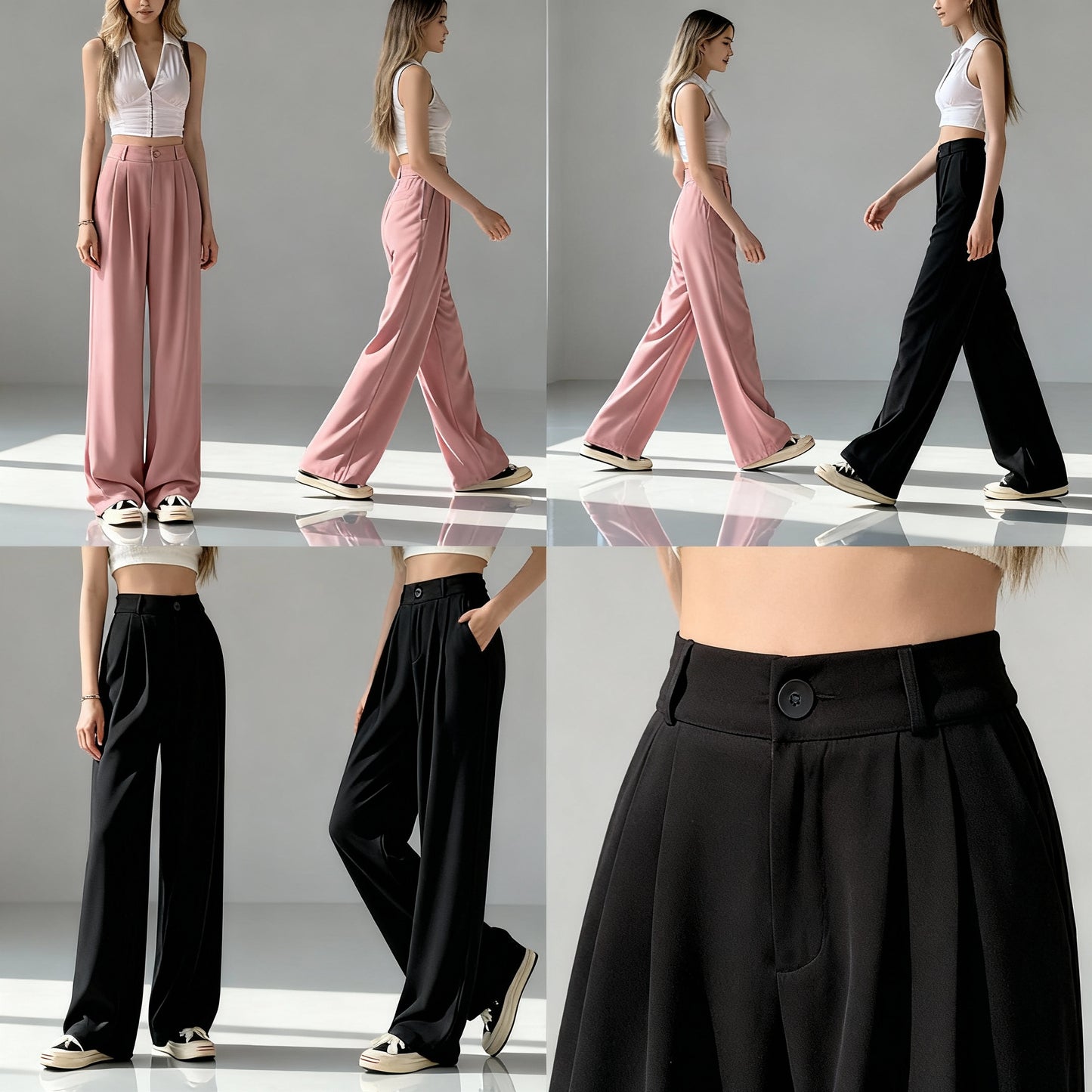 Sanne | Dames Hoog Getailleerde Wijde Pantalon