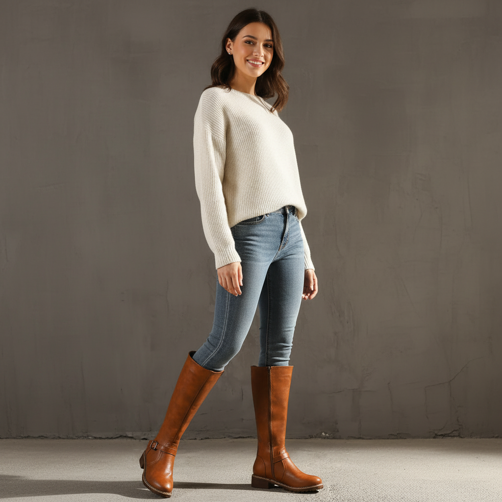 Elena | Dames Kniehoge Laarzen van Lederlook